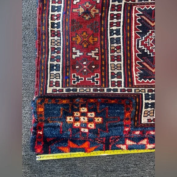Vintage Tribal Patterned Red, Blue and CreamColored Camel Saddle Bag Woolen